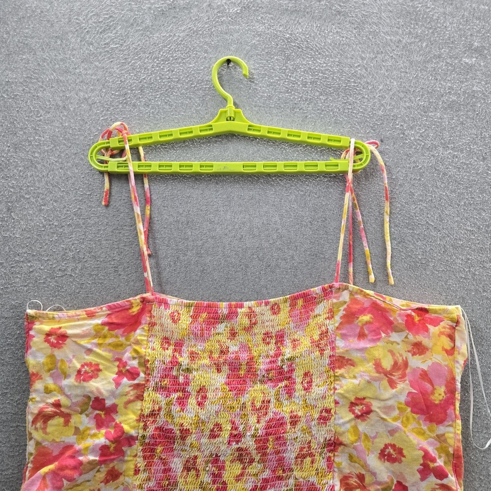 Old Navy Women Tank Top XXL Yellow Linen Viscose Floral Ruffle Square Neck Cami - Picture 7 of 8